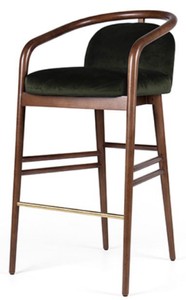 Casa Padrino chaise de bar luxe avec accoudoirs vert foncé / marron / or 53 x 50 x H. 91 cm - Tabouret de bar en bois massif rembourré avec velours fin - Meuble de bar luxe
