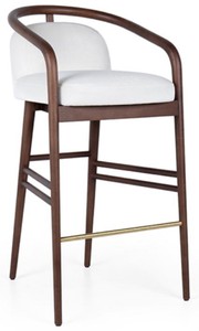 Casa Padrino chaise de bar luxe avec accoudoirs blanc / marron / or 53 x 50 x H. 91 cm - Tabouret de bar en bois massif rembourré avec velours fin - Meuble de bar luxe