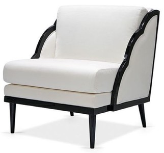 Casa Padrino Fauteuil Art Déco de Luxe en Velours Blanc / Noir 79 x 99 x H. 92 cm - Fauteuil Lounge Hôtel - Mobilier Hôtel - Mobilier de Luxe - Qualité de Luxe