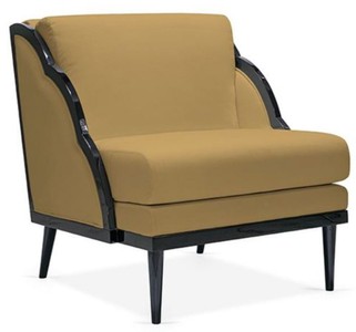 Casa Padrino Fauteuil Art Déco de Luxe en Velours Ocre / Noir 79 x 99 x H. 92 cm - Fauteuil Lounge Hôtel - Mobilier Hôtel - Mobilier de Luxe - Qualité de Luxe