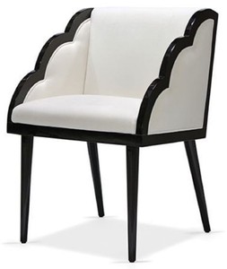 Casa Padrino chaise de salle à manger Art Déco de luxe avec accoudoirs blanc / noir 61 x 67 x H. 89 cm - Chaise de cuisine noble avec tissu velours - Mobilier de Salle à Manger Art Déco de Luxe