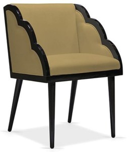 Casa Padrino chaise de salle à manger Art Déco de luxe avec accoudoirs ocre / noir 61 x 67 x H. 89 cm - Chaise de cuisine noble avec tissu velours - Mobilier de Salle à Manger Art Déco de Luxe
