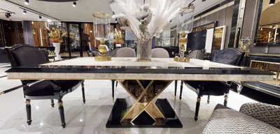 Luxus Art Deco Massivholz Esstisch Esszimmertisch Küchentisch Luxury Art Deco Solid Wood Dining Room Table Kitchen Table