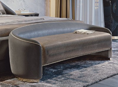 Casa Padrino banc d'hôtel de luxe gris / marron / or 128 x 45 x H. 40 cm - Mobilier d'Hôtel - Qualité de Luxe - Fabriqué en Italie