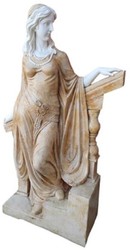 Casa Padrino Luxury Art Nouveau Marble Deco Sculpture Lady Beige / White / Gray - Elegant Garden Decoration Figure - Terrace Decoration Figure - Baroque & Art Nouveau Garden Decoration Accessories