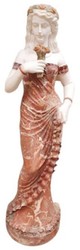 Casa Padrino Luxury Art Nouveau Marble Deco Sculpture Lady with Flowers Red / White - Elegant Garden Decoration Figure - Terrace Decoration Figure - Baroque & Art Nouveau Garden Decoration