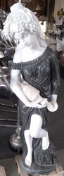 Casa Padrino Luxury Art Nouveau Marble Deco Sculpture Woman with Jar Black / White / Beige - Elegant Garden Decoration Figure - Terrace Decoration Figure - Baroque & Art Nouveau Garden Decoration