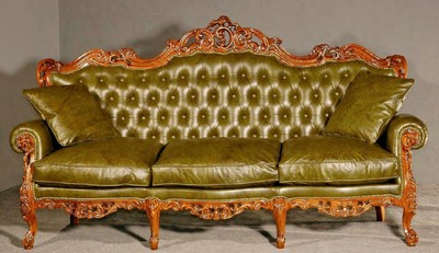 Casa Padrino luxury baroque leather sofa green / brown - Magnificent living room sofa with high quality genuine leather - Baroque Living Room & Hotel Furniture - Luxury Quality - Made in Italy