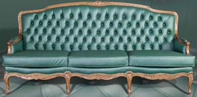Casa Padrino luxury baroque leather sofa green / brown - Elegant living room sofa with high quality genuine leather - Baroque Living Room & Hotel Furniture - Luxury Quality - Made in Italy