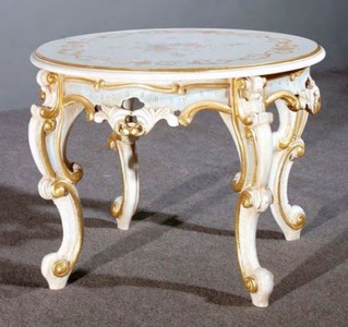 Casa Padrino mesa auxiliar barroco de lujo blanco / multicolor / oro Ø 60 x A. 48 cm - Magnífica mesa de madera maciza - Muebles de Salón y Hotel Barrocos - Calidad de Lujo - Hecho en Italia