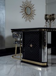 Casa Padrino Ensemble de Salle à Manger Art Déco de Luxe Noir / Or - 1 Table à Manger et 6 Chaises de Salle à Manger - Meubles de Salle à Manger Art Déco - Qualité de Luxe