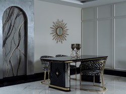 Casa Padrino Ensemble de Salle à Manger Art Déco de Luxe Noir / Or - 1 Table à Manger et 6 Chaises de Salle à Manger - Meubles de Salle à Manger Art Déco - Qualité de Luxe