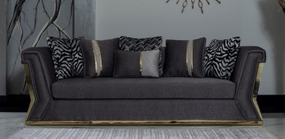 Luxus Designer Wohnzimmer Sofa Dunkelgrau Gold Luxury Designer Living Room Sofa Dark Gray Gold