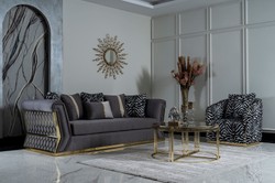 Casa Padrino sofá de lujo gris oscuro / oro - Elegante sofá de salón con cojines decorativos - Muebles de salón de lujo