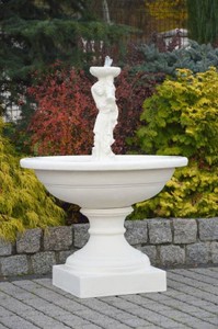 Casa Padrino Jugendstil Springbrunnen Dame Weiß Ø 102 x H. 136 cm - Prunkvoller Gartenbrunnen - Gartendeko Brunnen - Barock & Jugendstil Garten Deko Accessoires