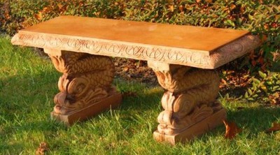 Casa Padrino Banco de Jardín Pez Beige 124 x 37 x A. 47 cm - Banco de Piedra Oriental - Banco de Parque - Muebles de Jardín y Terraza Oriental