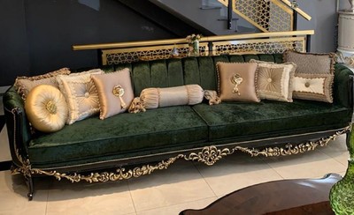 Casa Padrino luxury baroque sofa dark green / black / gold - Magnificent living room in baroque style - Baroque living room furniture - Noble & Magnificent