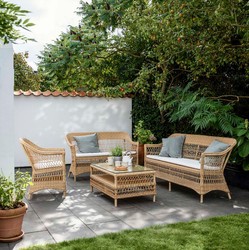 Casa Padrino canapé de jardin de luxe avec coussin d'assise naturel / blanc 134 x 66 x H. 86 cm - Canapé de jardin et terrasse résistant aux intempéries - Meubles de Jardin et Terrasse