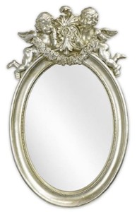 Casa Padrino baroque mirror silver 29.2 x H. 49.3 cm - Antique style wall mirror with decorative angel figures - Living room mirror - Wardrobe mirror - Baroque furniture