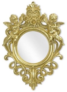 Casa Padrino espejo barroco oro 35,8 x A. 51 cm - Espejo de pared de estilo antiguo con figuras decorativas de ángeles - Espejo de salón - Espejo de armario - Muebles barrocos