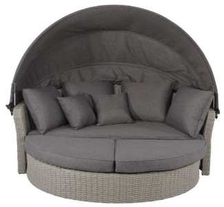 Casa Padrino Luxus Liegeinsel Dunkelgrau / Grau 200 x 182 x H. 161 cm - Wetterbeständiges Lounge Sofa mit Sonnendach - Moderne Garten Terrassen Hotel Möbel