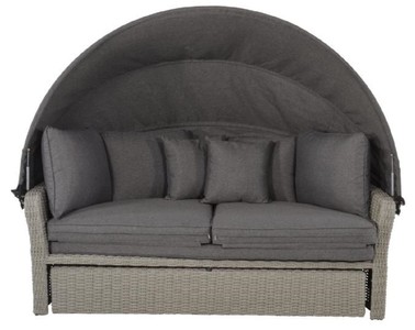Casa Padrino Luxus Liegeinsel Dunkelgrau / Grau 200 x 182 x H. 161 cm - Wetterbeständiges Lounge Sofa mit Sonnendach - Moderne Garten Terrassen Hotel Möbel