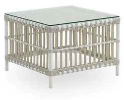 Casa Padrino tavolo da giardino di lusso bianco / grigio 60 x 60 x A. 43 cm - Tavolino da giardino e patio resistente alle intemperie con piano in vetro - Mobili da giardino e patio moderni
