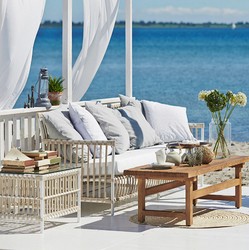 Casa Padrino tavolo da giardino di lusso bianco / grigio 60 x 60 x A. 43 cm - Tavolino da giardino e patio resistente alle intemperie con piano in vetro - Mobili da giardino e patio moderni