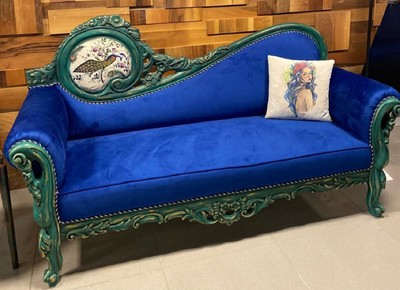 Casa Padrino sofá barroco de lujo azul / multicolor / verde - Magnífico sofá de salón de estilo barroco - Muebles de salón barrocos