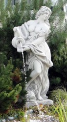 Casa Padrino sculpture Art Nouveau gargouille femme avec cruche gris 44 x 40 x H. 140 cm - Elégante figure de pierre gargouille - Accessoires de Décoration de Jardin Baroque & Art Nouveau