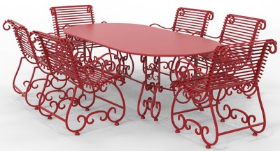 Casa Padrino Art Nouveau Wrought Iron Garden Furniture Set - Various Colors - 1 Oval Garden Table & 6 Garden Chairs with Armrests - Art Nouveau Wrought Iron Garden & Patio Furniture