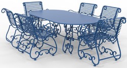 Jugendstil Schmiedeeisen Garten Terrassen Möbel Set Blau Art Nouveau Wrought Iron Garden Patio Furniture Set Blue