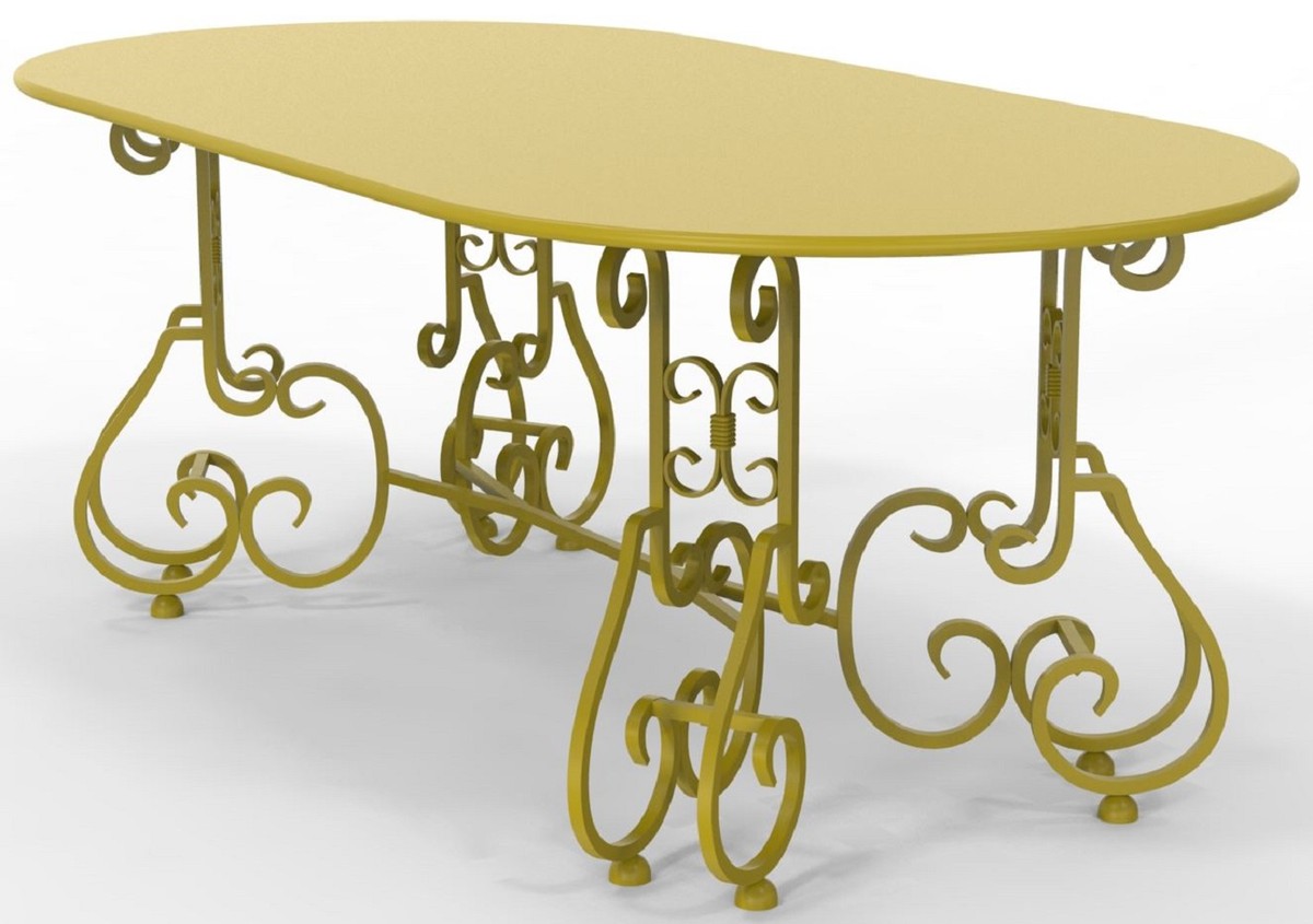 Casa Padrino Jugendstil Gartentisch 200 x 100 x H. 73,5 cm - Verschiedene Farben - Ovaler Schmiedeeisen Garten & Terrassen Tisch - Jugendstil Schmiedeeisen Garten & Terrassen Möbel
