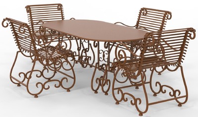 Casa Padrino set di mobili da giardino in ferro battuto Art Nouveau - Vari Colori - 1 Tavolo da Giardino Ovale e 4 Sedie da Giardino con Braccioli - Mobili da Giardino e Patio Art Nouveau