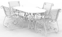 Jugendstil Schmiedeeisen Garten Terrassen Möbel Set Weiß Art Nouveau Wrought Iron Garden Patio Furniture Set White