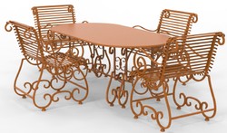 Jugendstil Schmiedeeisen Garten Terrassen Möbel Set Hellbraun Art Nouveau Wrought Iron Garden Patio Furniture Set Light Brown
