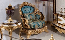 Casa Padrino luxury baroque armchair blue / beige / brown / gold - Magnificent living room armchair with elegant pattern - Baroque living room furniture - Noble & Magnificent
