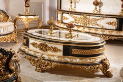 Casa Padrino luxury baroque coffee table white / blue / gold - Magnificent solid wood living room table with glass top - Baroque living room furniture - Noble & Magnificent
