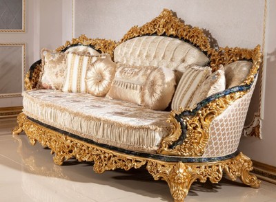 Casa Padrino luxury baroque sofa gold / multicolored / blue / gold