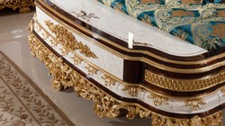 Casa Padrino Luxury Baroque Bedroom Set Blue / White / Brown / Gold - Double Bed with Headboard & 2 Bedside Chests