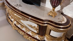 Casa Padrino armadio TV barocco di lusso bianco / marrone / oro - Magnifica credenza da soggiorno con parete posteriore - Mobili da soggiorno barocchi - Nobile e Magnifico