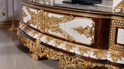 Casa Padrino armadio TV barocco di lusso bianco / marrone / oro - Magnifica credenza da soggiorno con parete posteriore - Mobili da soggiorno barocchi - Nobile e Magnifico