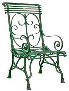 Casa Padrino Art Nouveau garden chair antique green 64 x 66 x H. 114 cm - Handmade wrought iron chair with armrests - Nostalgic garden furniture