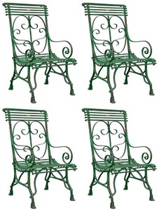 Casa Padrino Art Nouveau garden chair set of 4 antique green 64 x 66 x H. 114 cm - Handmade wrought iron chairs with armrests - Nostalgic garden & patio furniture