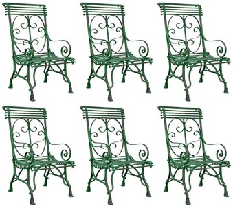 Casa Padrino Art Nouveau garden chair set of 6 antique green 64 x 66 x H. 114 cm - Handmade wrought iron chairs with armrests - Nostalgic garden & patio furniture