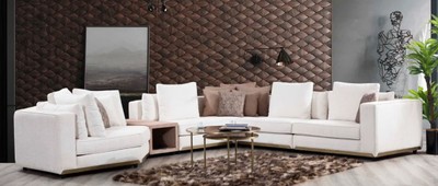 Modernes Luxus Wohnzimmer Sofa Ecksofa Weiß Braun Messing Modern Luxury Living Room Sofa Corner Sofa White Brown Brass