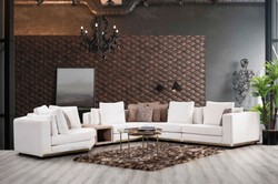 Casa Padrino sofá esquinero de lujo blanco / marrón / latón 300 x 400 x A. 65 cm - Sofá de salón moderno - Muebles de salón modernos - Colección de Lujo