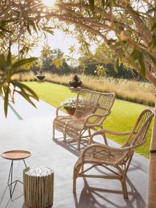 Casa Padrino Luxus Gartensessel Naturfarben 63 x 83 x H. 87 cm - Wetterbeständiger Garten & Terrassen Sessel - Garten & Terrassen Möbel - Luxus Kollektion