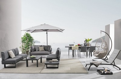 Casa Padrino Luxus Garten Liegesofa mit Kissen Anthrazit 165 x 146 x H. 86 cm - Wetterbeständiges Garten & Terrassen Sofa - Garten & Terrassen Möbel - Luxus Qualität