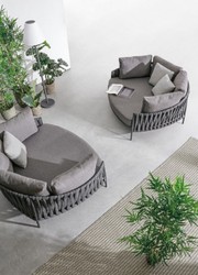 Casa Padrino sofá cama de jardín de lujo con cojines antracita 165 x 146 x A. 86 cm - Sofá de Jardín y Terraza Resistente a la Intemperie - Muebles de Jardín y Terraza - Calidad de Lujo